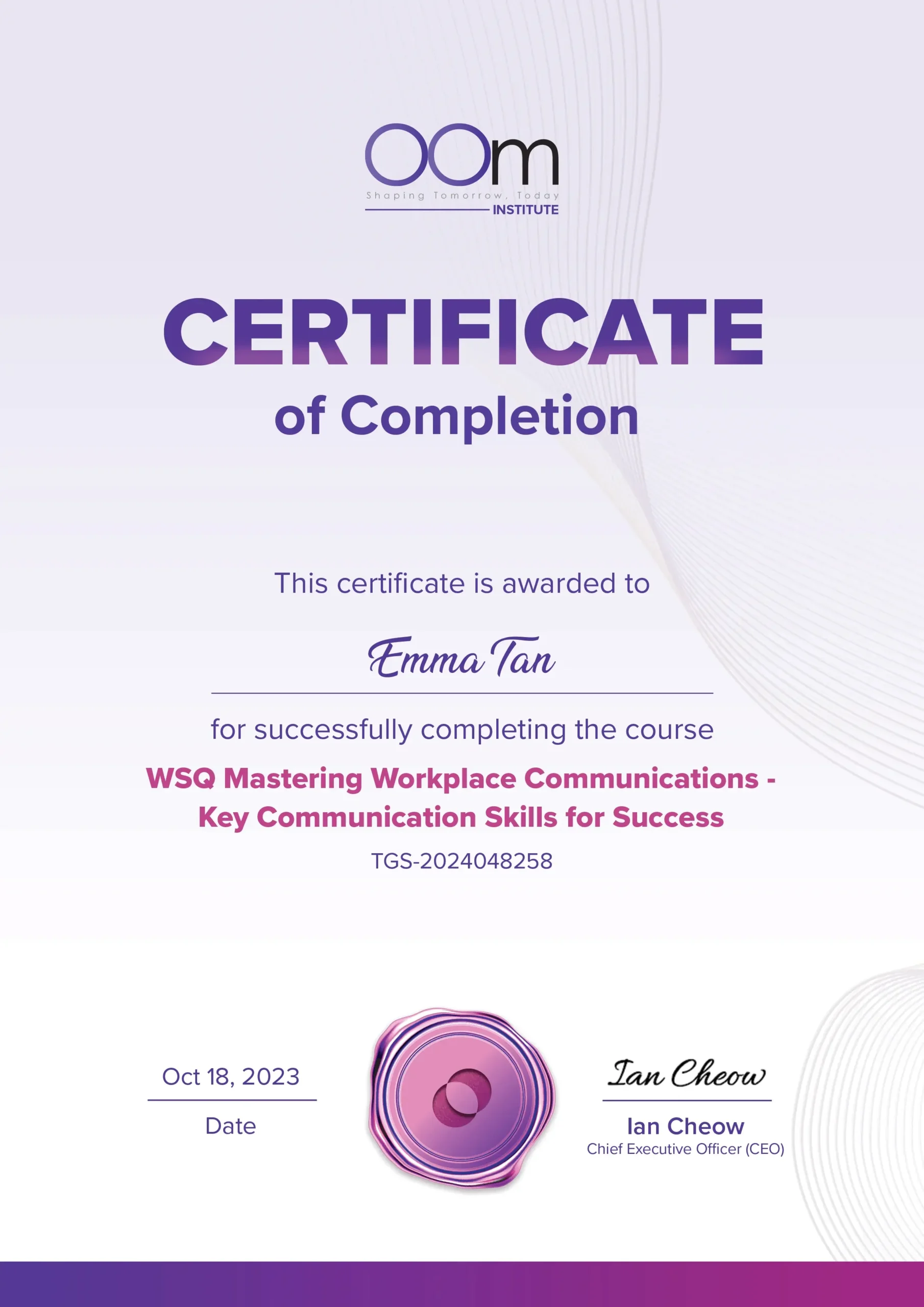 Certificate_WSQ Mastering Workplace Communications Key Communication Skills for Success