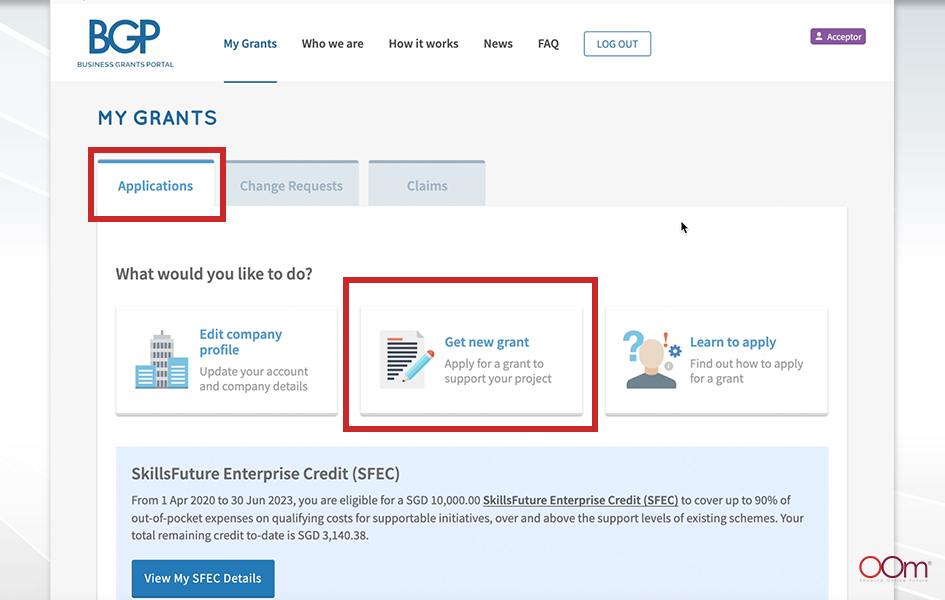 Find The Applications Tab & Click On Get New Grant
