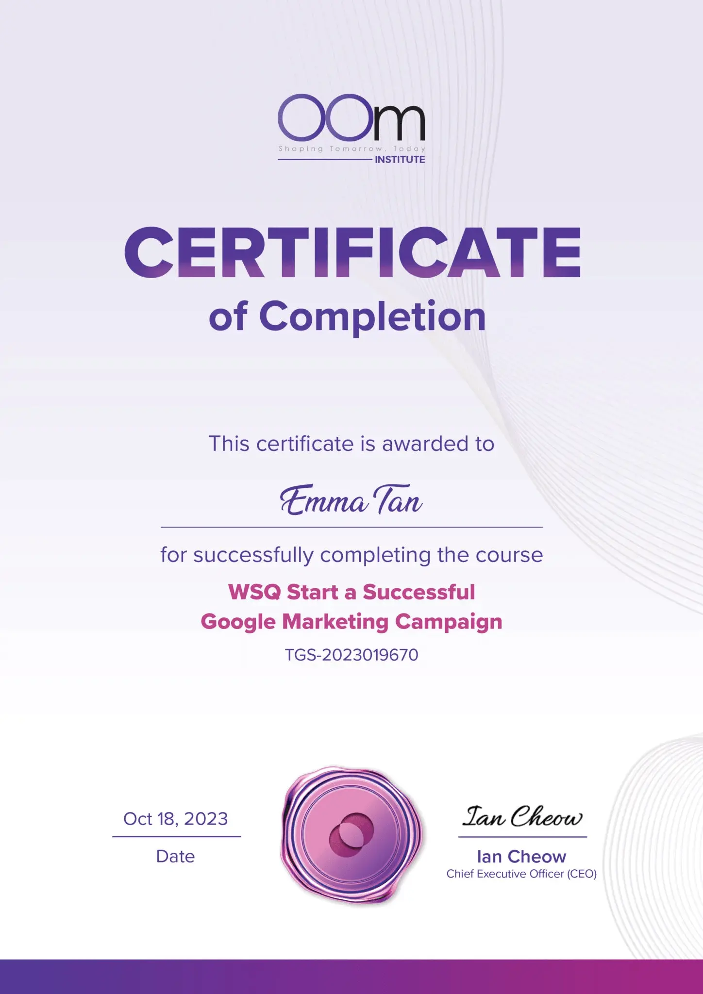 OOm Institute Cert_WSQ Start A Successful Google Marketing Campaign