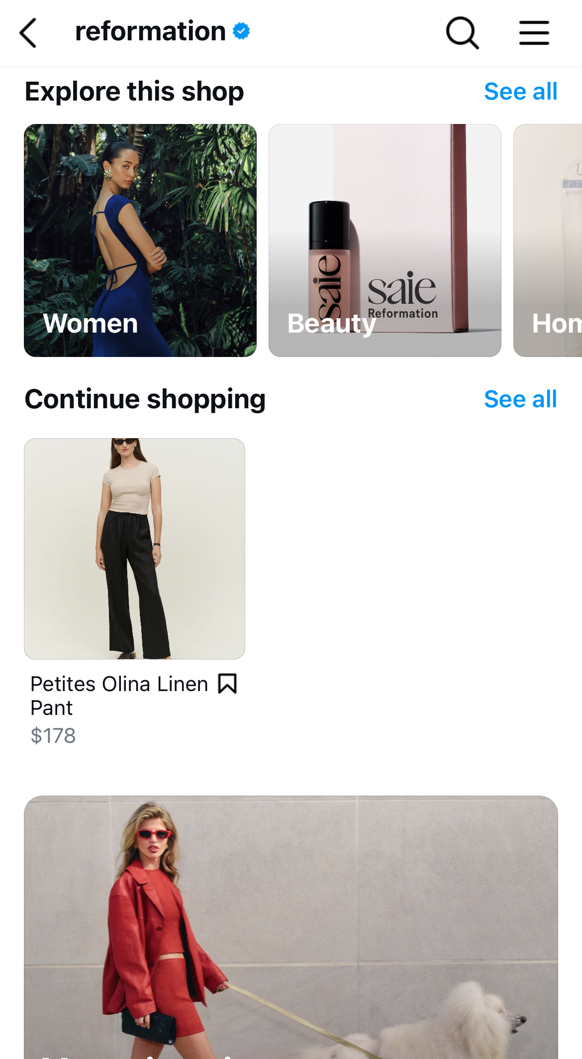 Reformation Instagram shop example