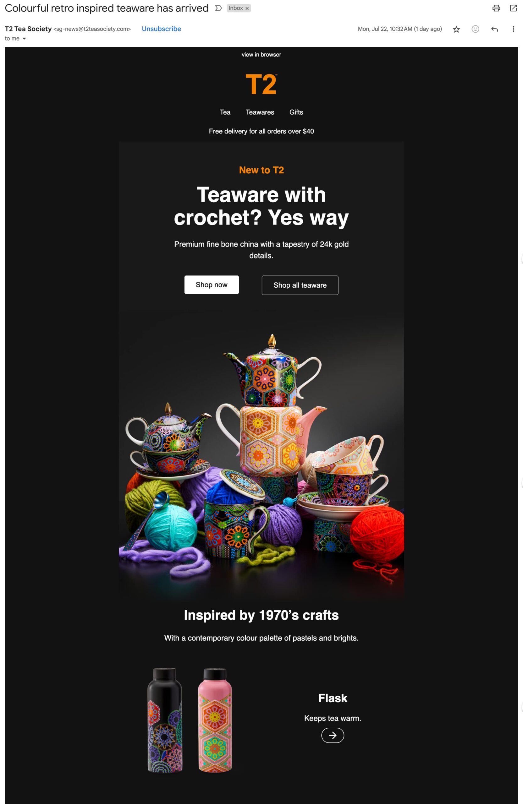 T2 email marketing example