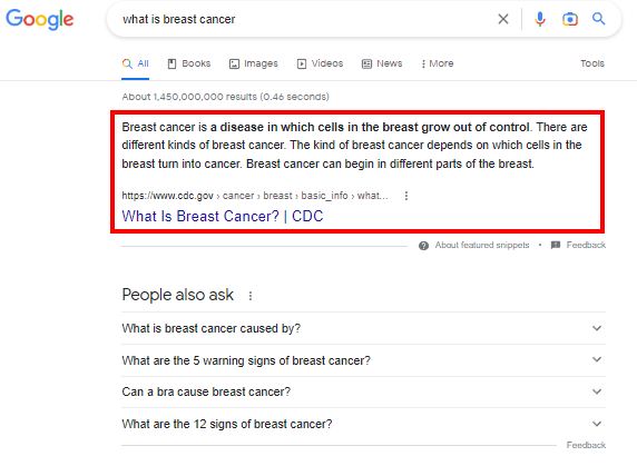 CDC’s website gaining the top spot on SERP