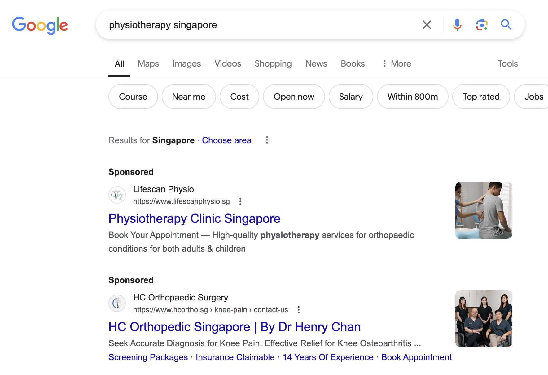 google search ad physiotherapy